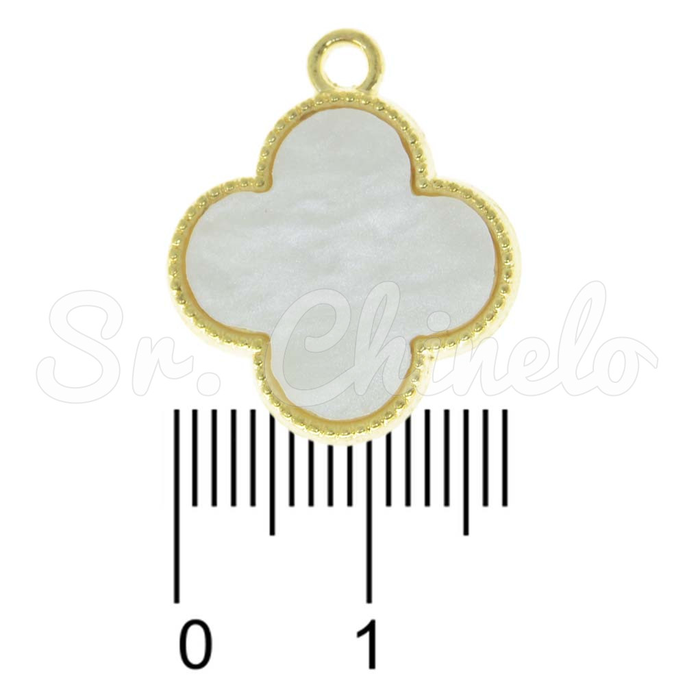 Pingente, Flor Pétalas Arredondadas com Resina, Ouro/Branco
