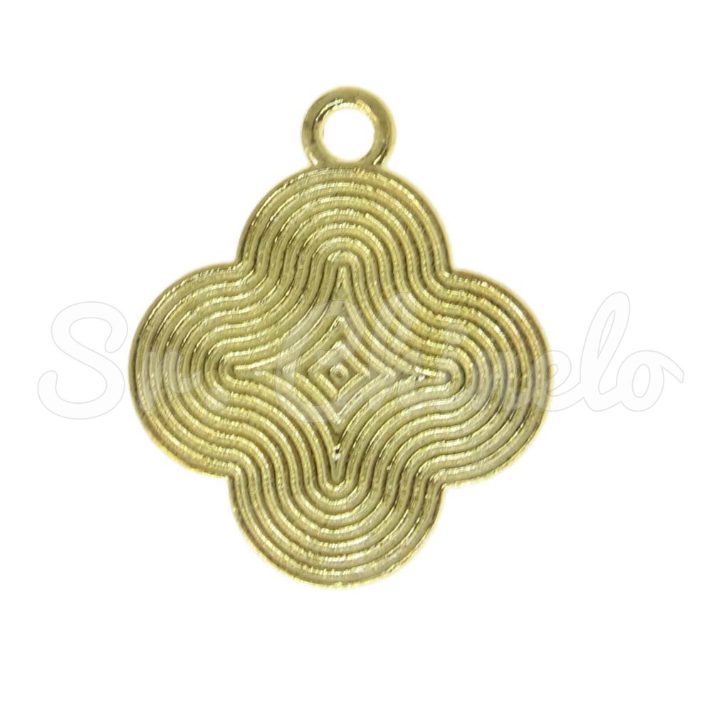 Pingente, Flor Pétalas Arredondadas com Resina, Ouro/Branco