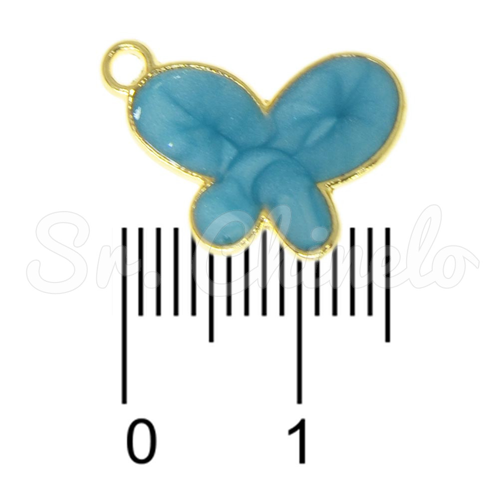 Pingente, Borboleta com Resina Marmorizada, Ouro/Azul Claro