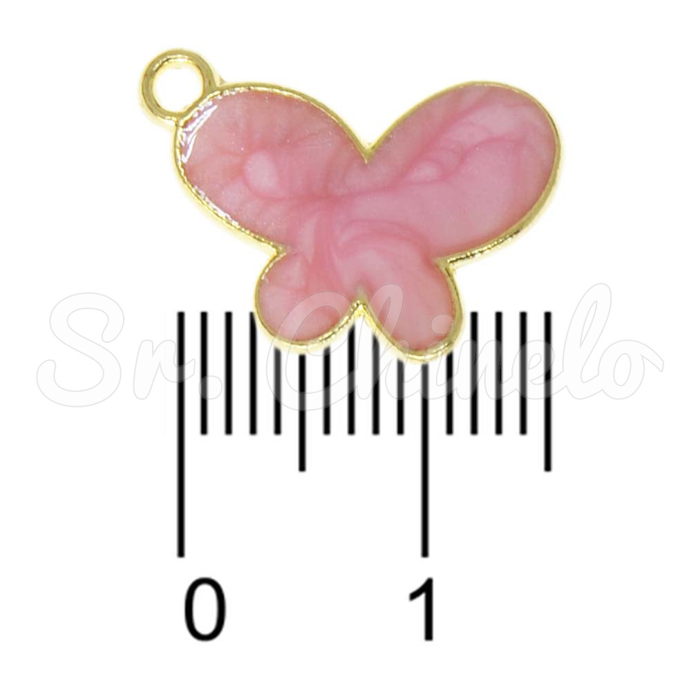 Pingente, Borboleta com Resina Marmorizada, Ouro/Rosa Claro