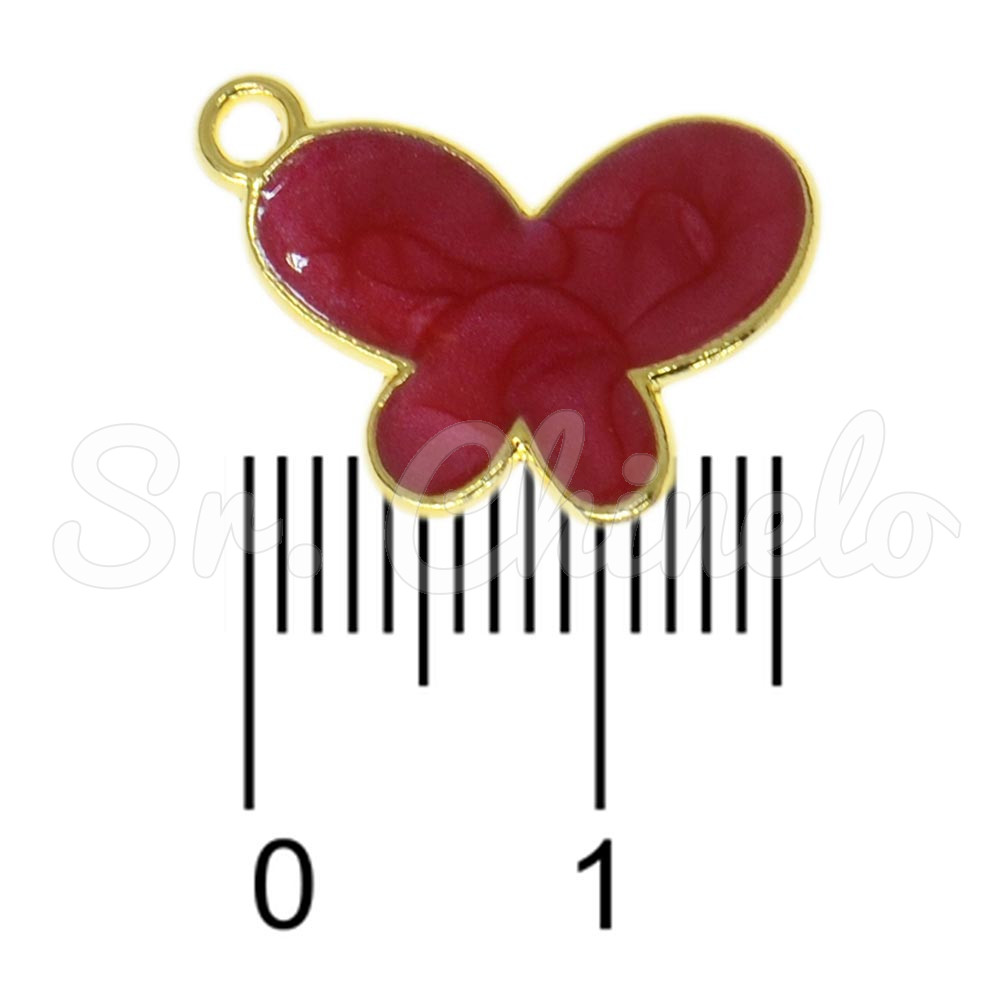 Pingente, Borboleta com Resina Marmorizada, Ouro/Vermelho