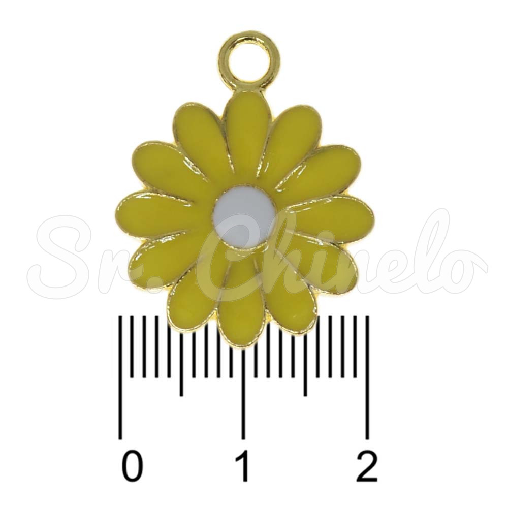 Pingente, Margarida com Resina, Ouro/Amarelo