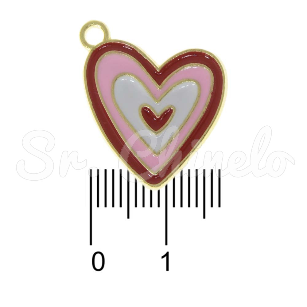 Pingente, Coração com Resina, Ouro Vermelho/Rosa/Branco