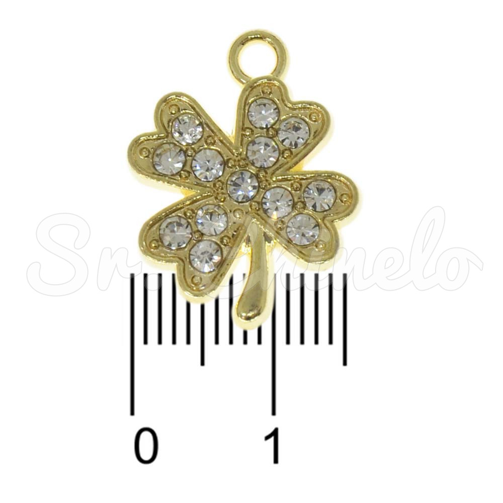 Pingente, Trevo de Quatro Folhas, Ouro/Cristal