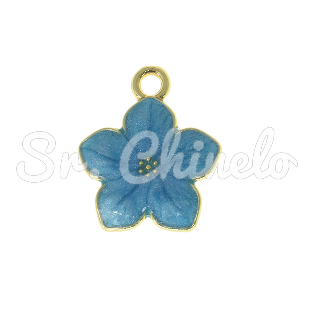 Pingente, Flor com Resina Marmorizada, Ouro/Azul
