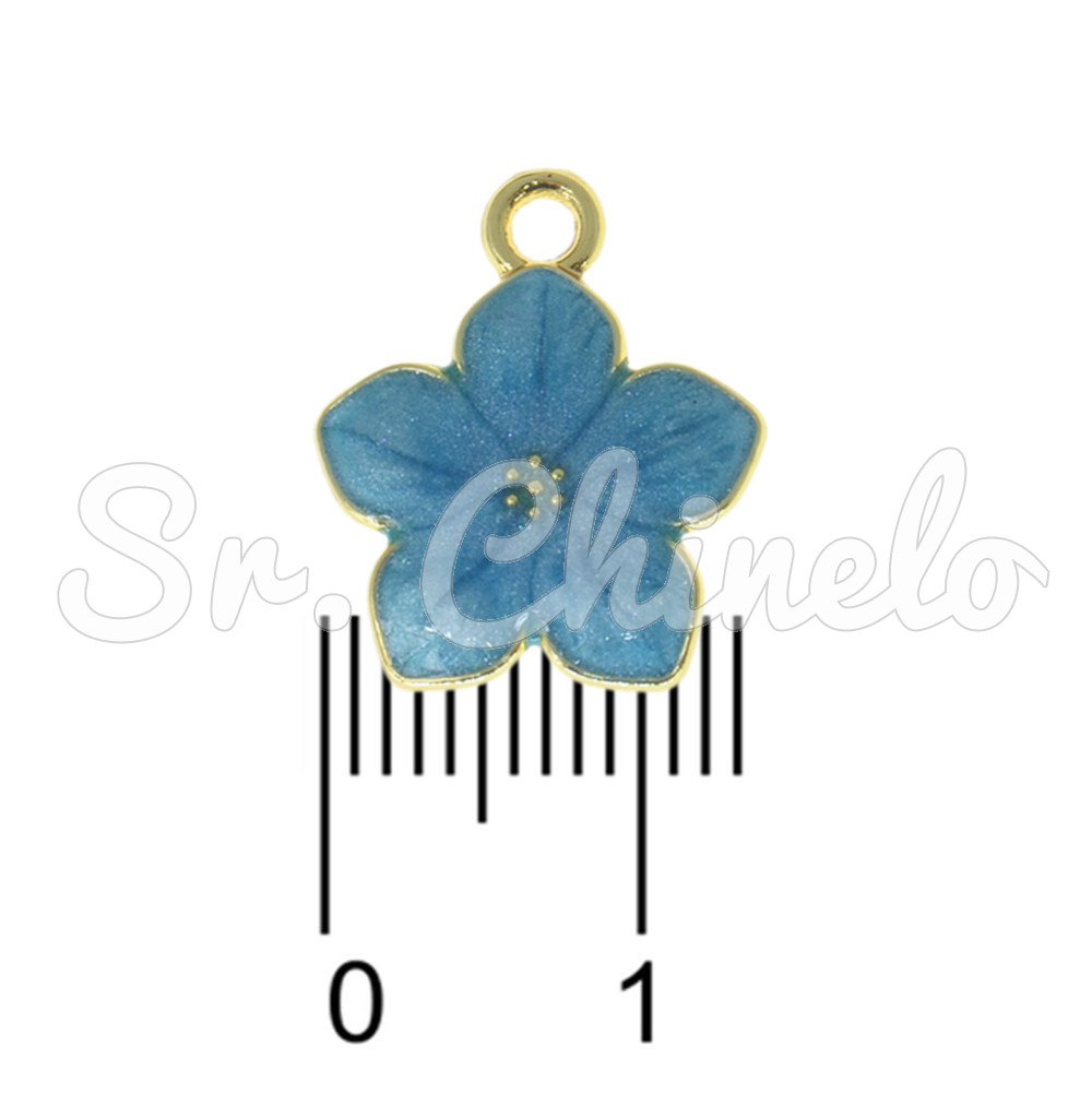 Pingente, Flor com Resina Marmorizada, Ouro/Azul