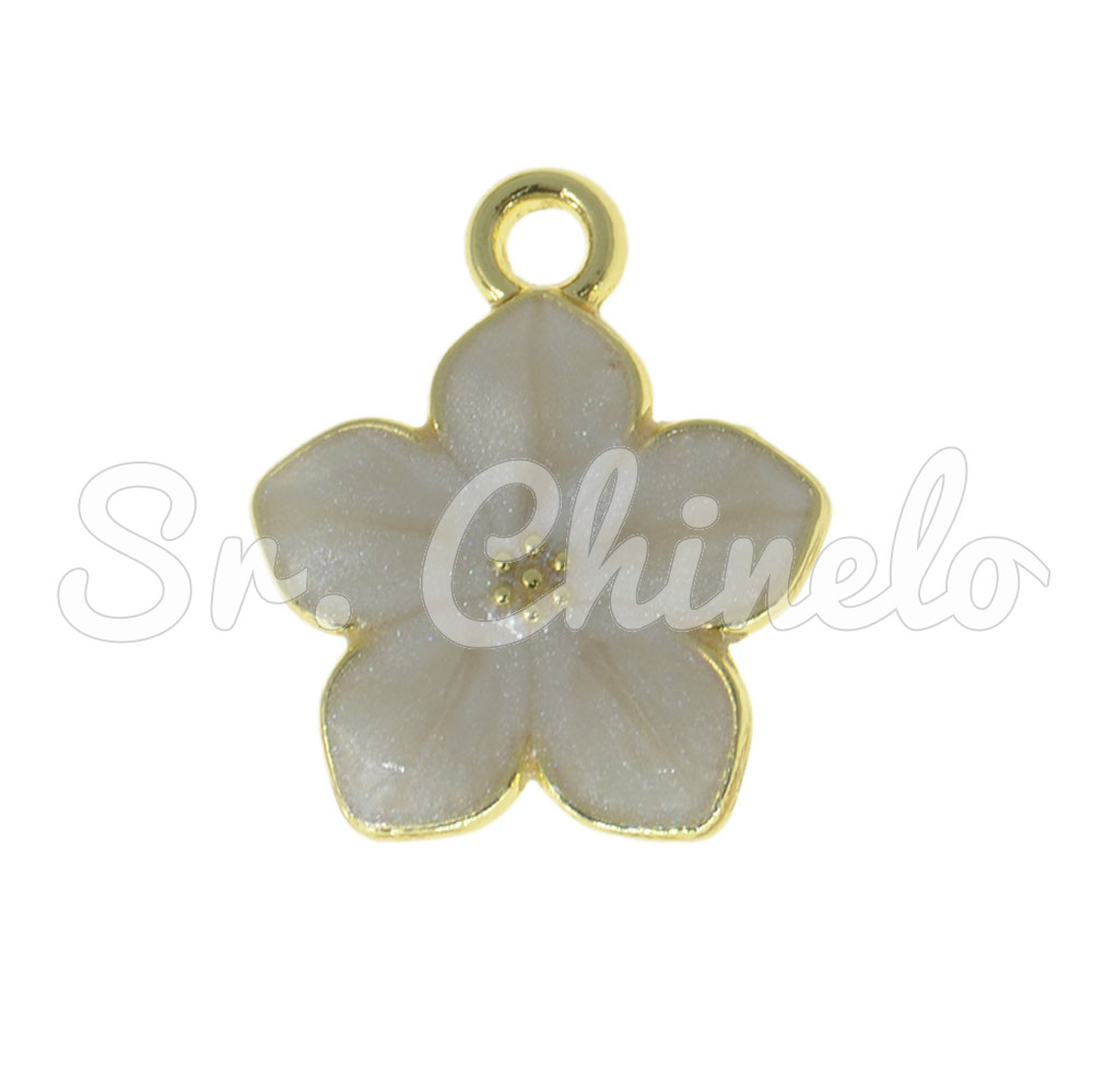 Pingente, Flor com Resina Marmorizada, Ouro/Branco