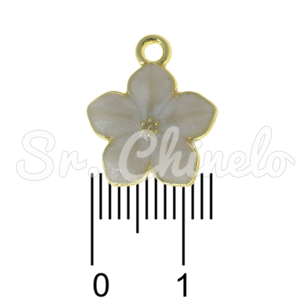 Pingente, Flor com Resina Marmorizada, Ouro/Branco