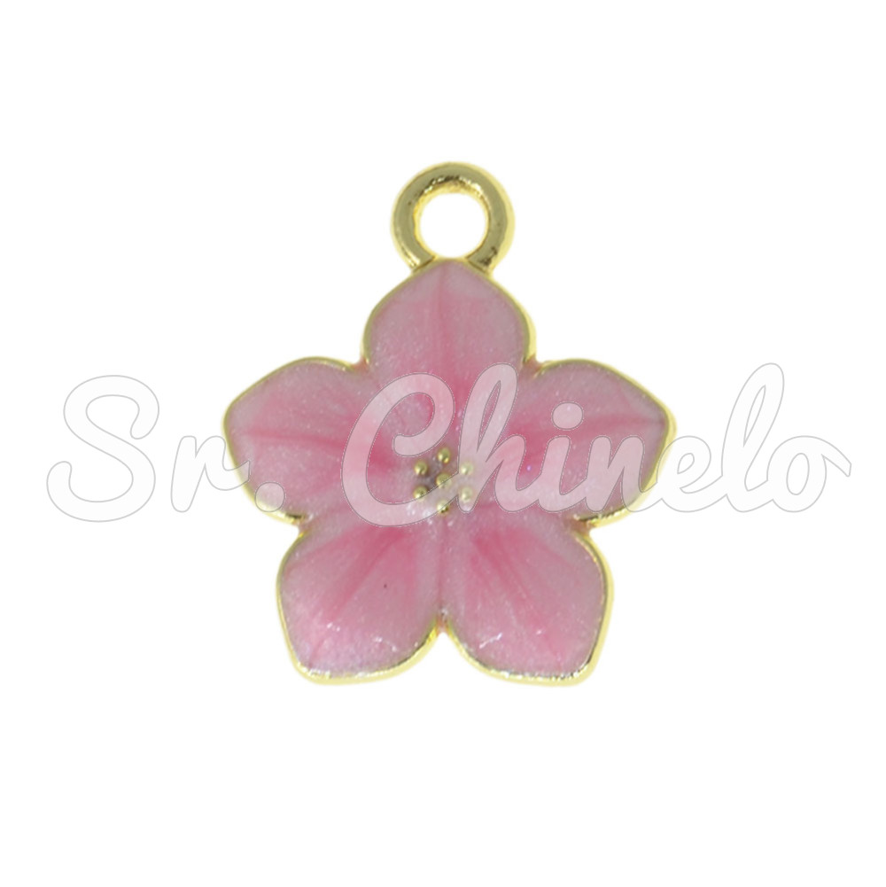 Pingente, Flor com Resina Marmorizada, Ouro/Rosa