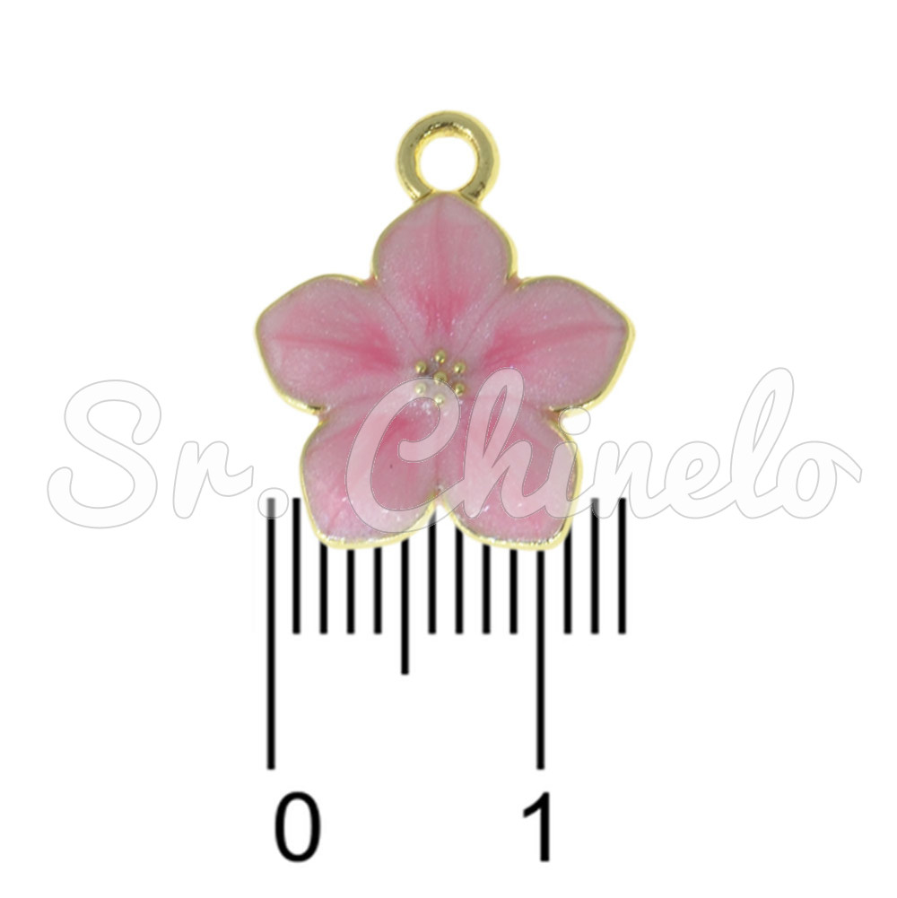 Pingente, Flor com Resina Marmorizada, Ouro/Rosa