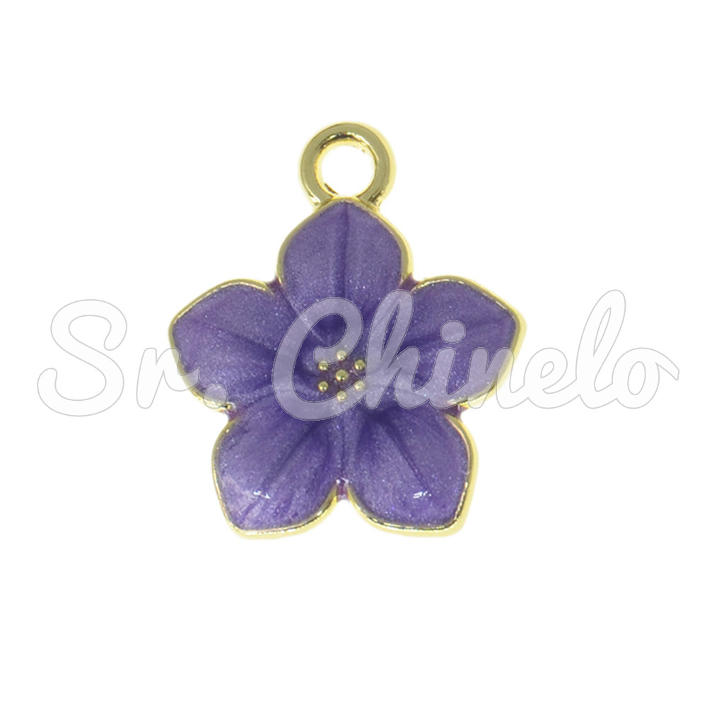 Pingente, Flor com Resina Marmorizada, Ouro/Roxo