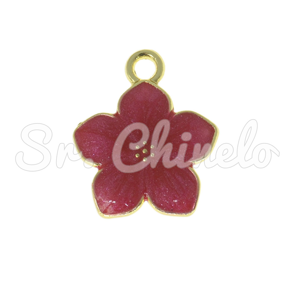 Pingente, Flor com Resina Marmorizada, Ouro/Vermelho