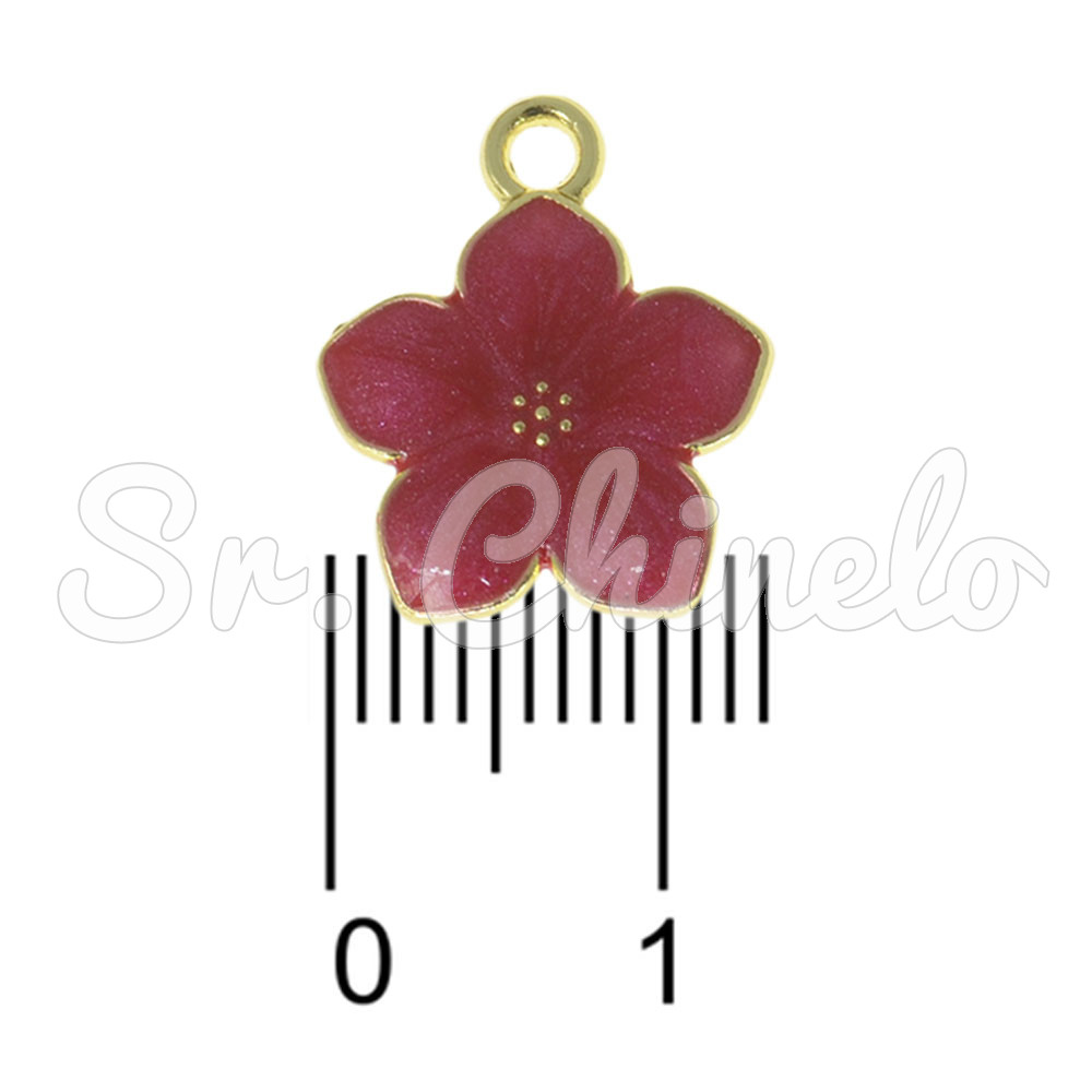 Pingente, Flor com Resina Marmorizada, Ouro/Vermelho
