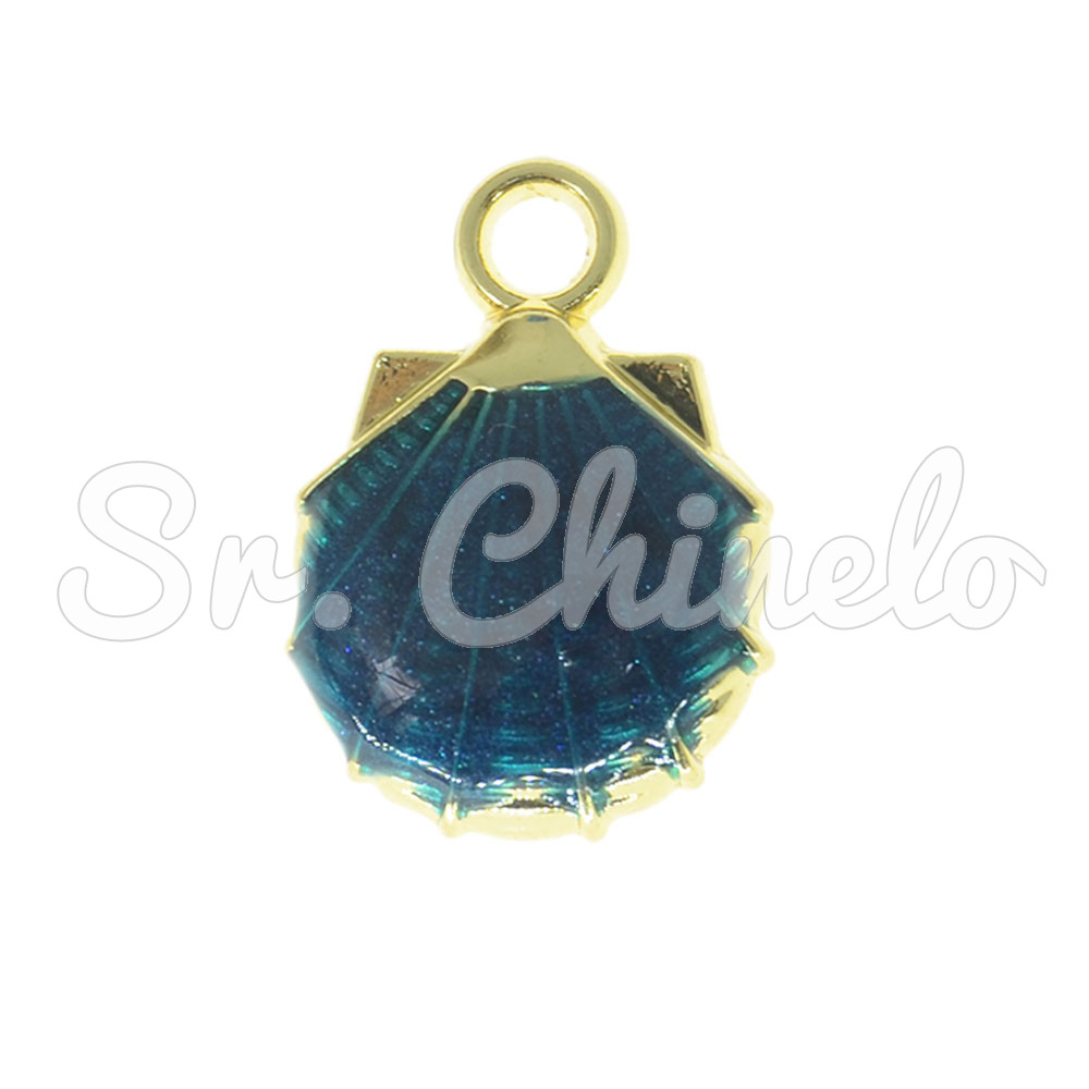 Pingente, Concha, Ouro/Azul Turquesa