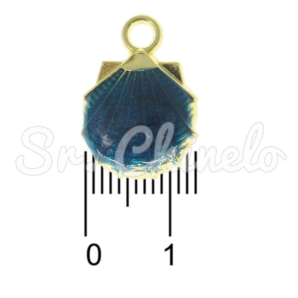 Pingente, Concha, Ouro/Azul Turquesa