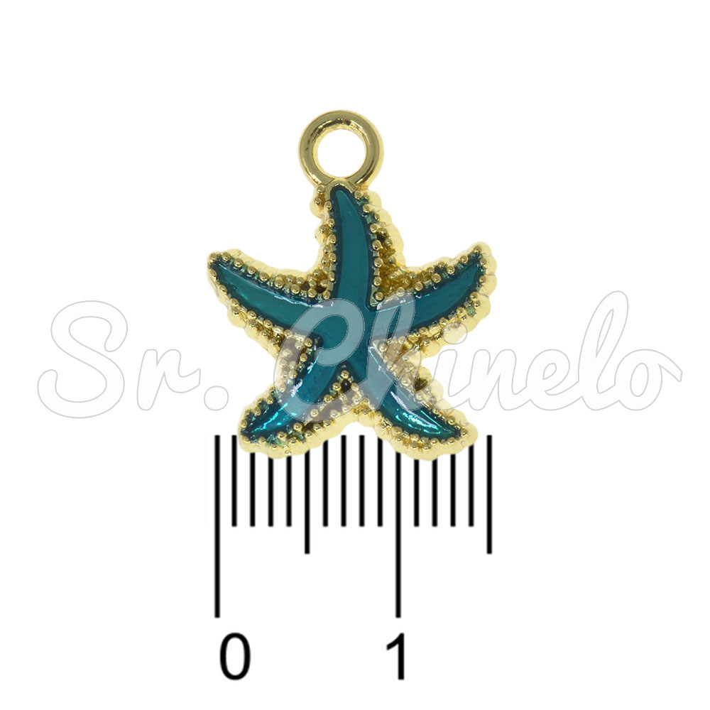 Pingente, Estrela do Mar, Ouro/Azul Turquesa