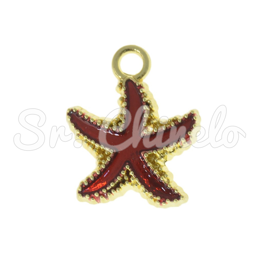 Pingente, Estrela do Mar, Ouro/Vermelho