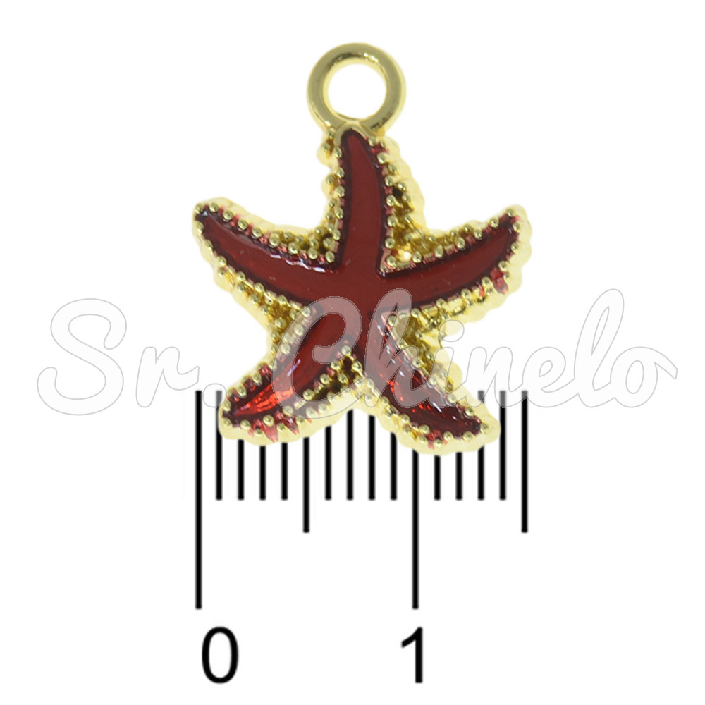 Pingente, Estrela do Mar, Ouro/Vermelho