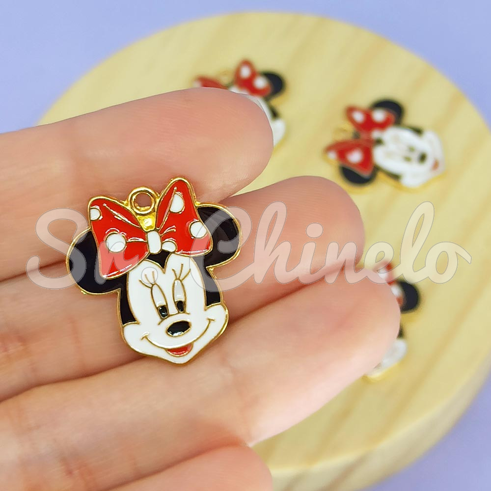 Pingente, Minnie, Ouro, Preto/Vermelho