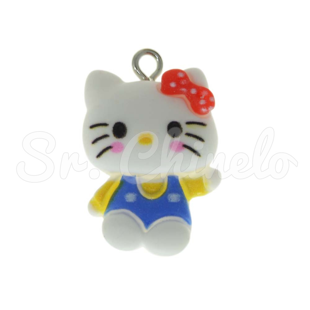 Pingente, Resina, Hello Kitty, Branco/Azul
