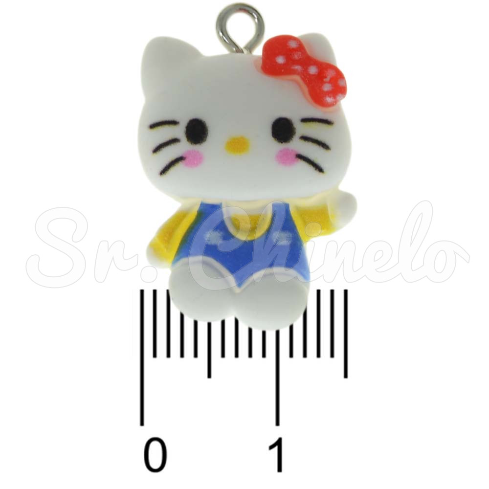 Pingente, Resina, Hello Kitty, Branco/Azul