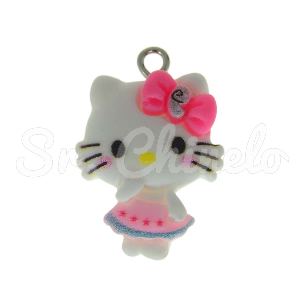 Pingente, Resina, Hello Kitty, Branco/Rosa