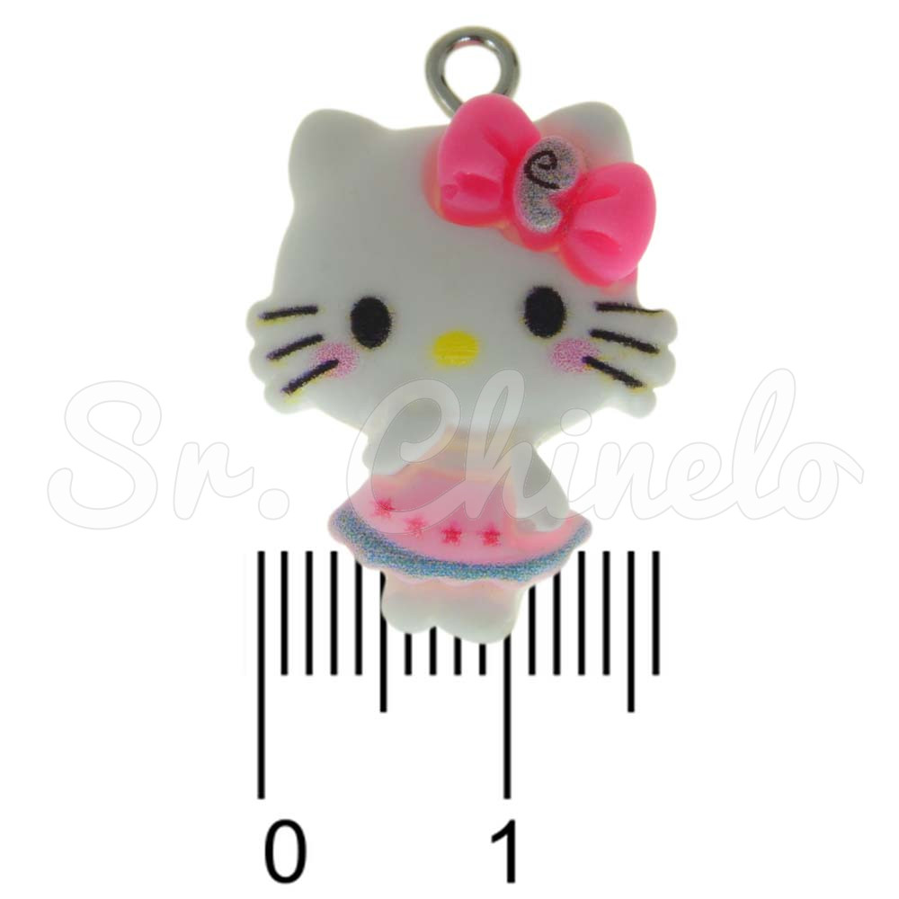 Pingente, Resina, Hello Kitty, Branco/Rosa