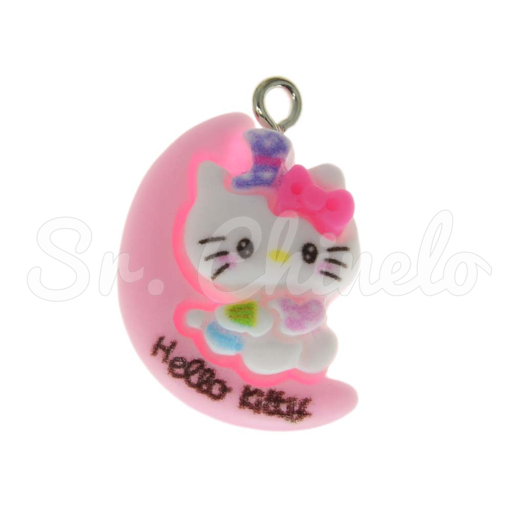 Pingente, Resina, Hello Kitty, Branco/Rosa