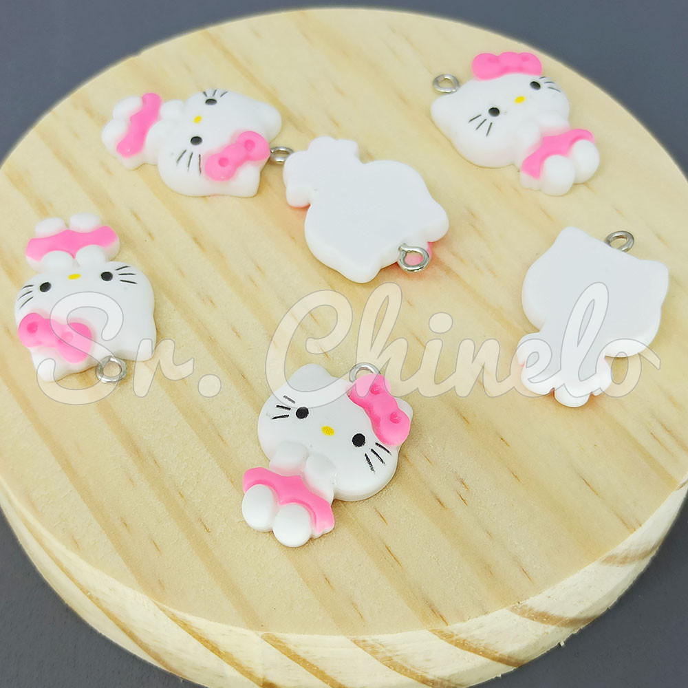 Pingente, Resina, Hello Kitty, Branco/Rosa