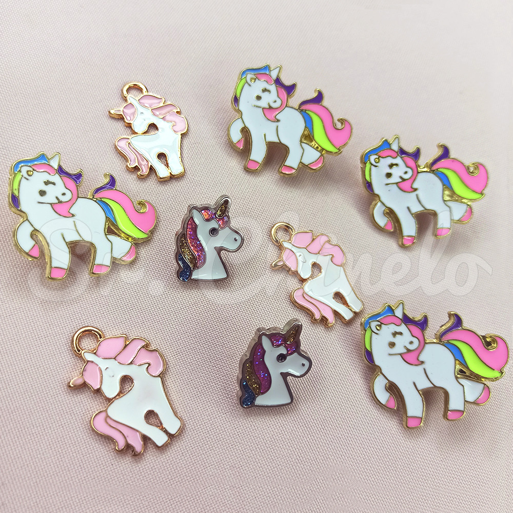 Pingente, Unicórnio, Ouro, Branco/Rosa