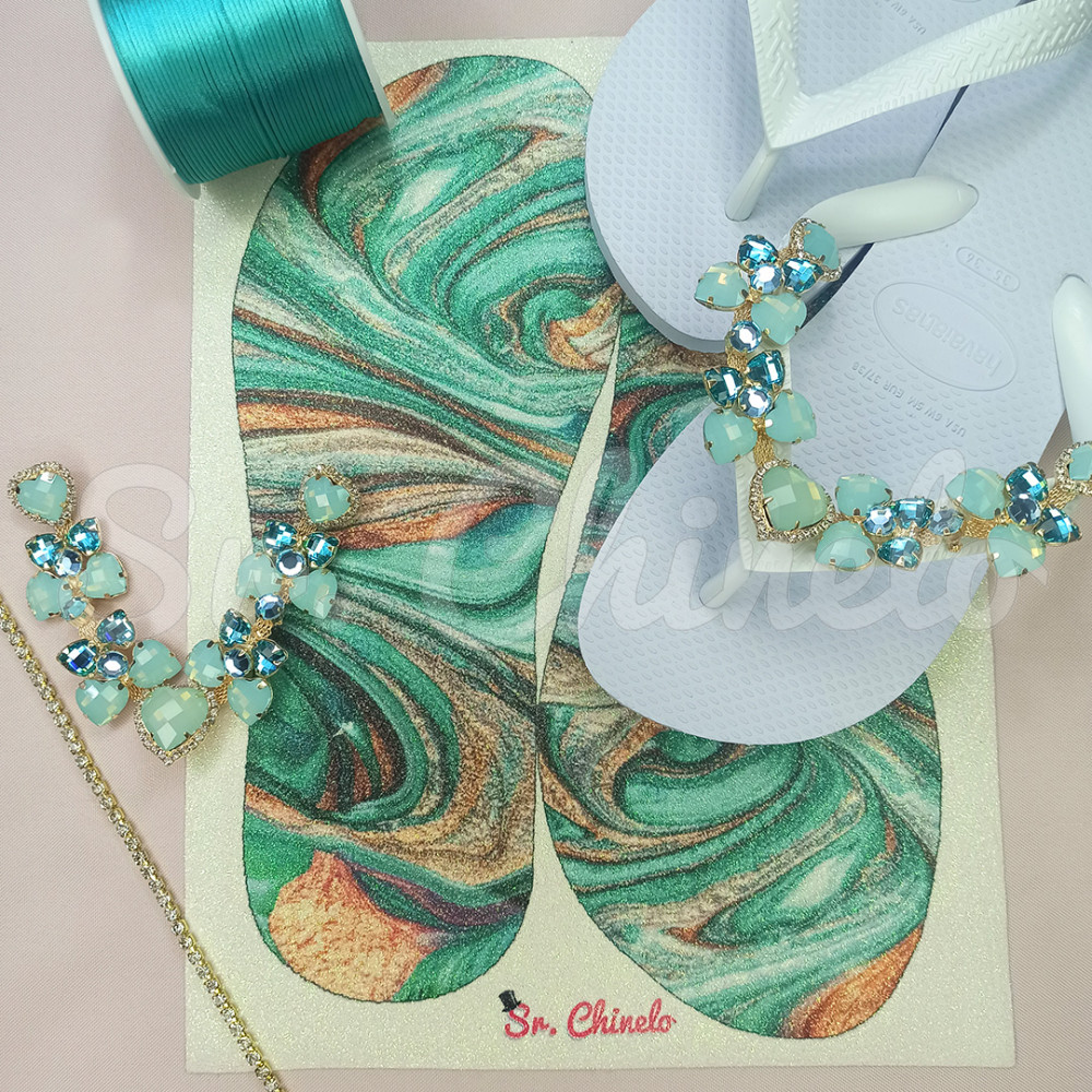 Cabedal Elisa, Banhado, Rebite, Menta/Azul Tiffany