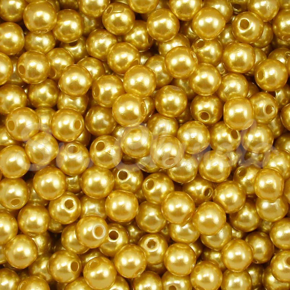 Pérola ABS, 06mm, Amarelo Dourado