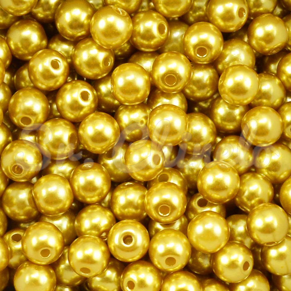 Pérola ABS, 08mm, Amarelo Dourado