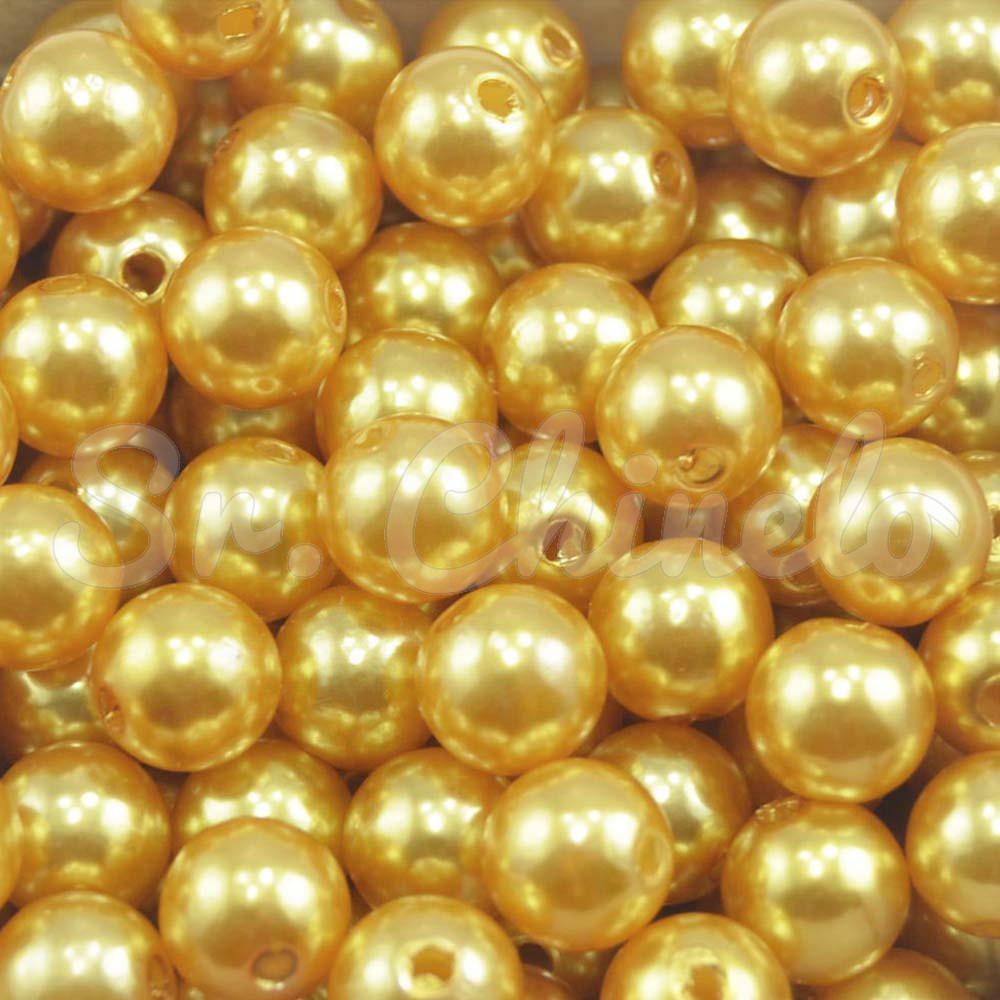 Pérola ABS, 10mm, Amarelo Dourado