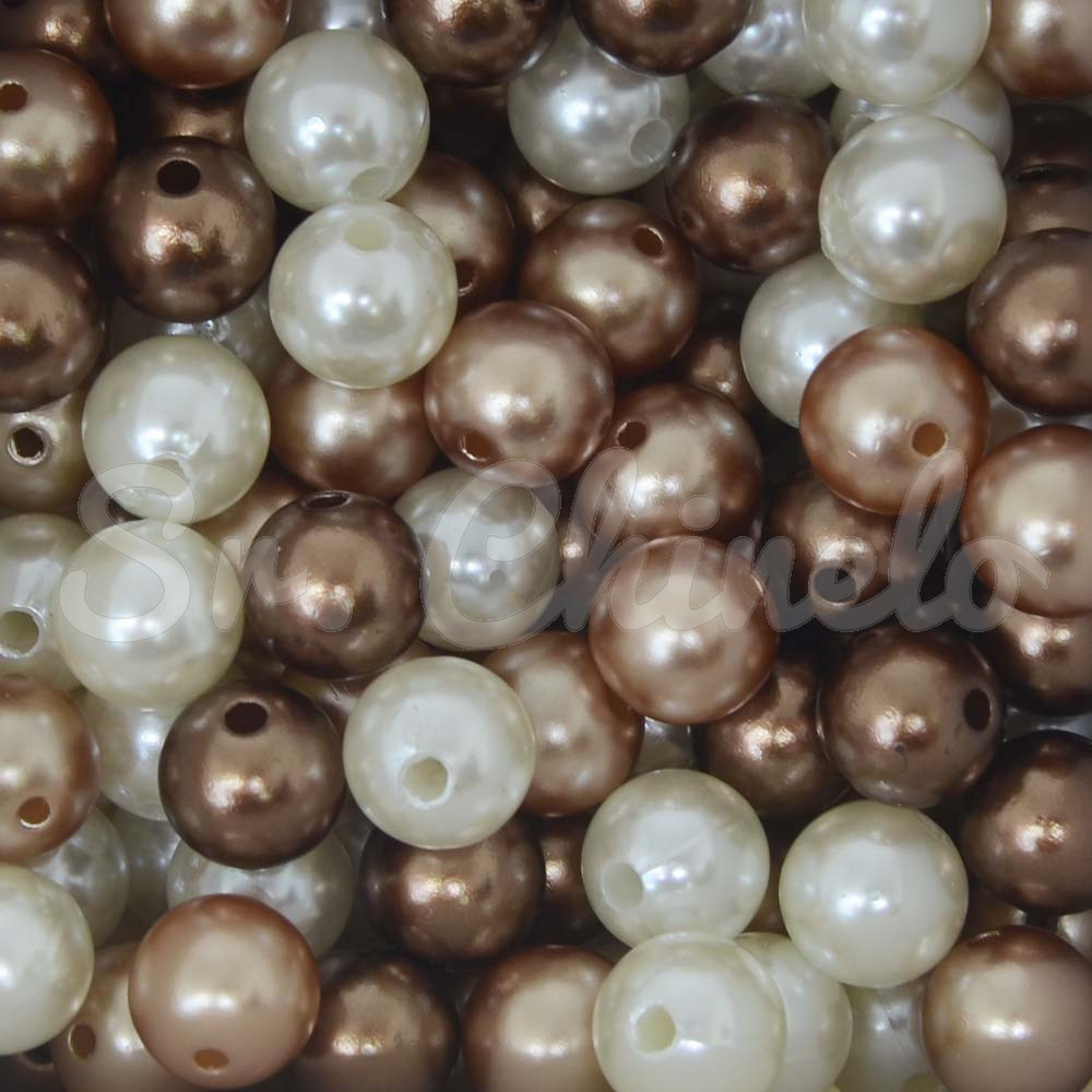 Pérola ABS, 10mm, Misturado Marrom/Marrom Escuro/Creme
