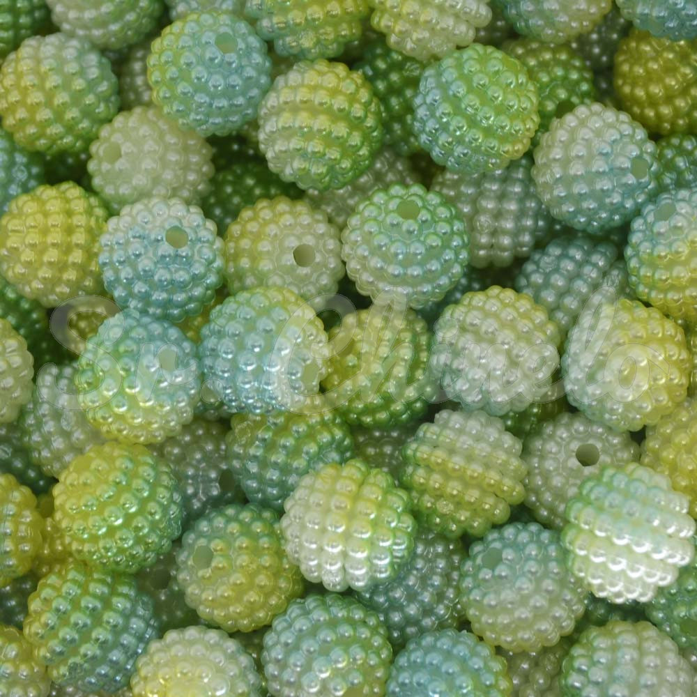 Pérola Craquelada Amora, 10mm, Mesclado Verde/Amarelo/Branco