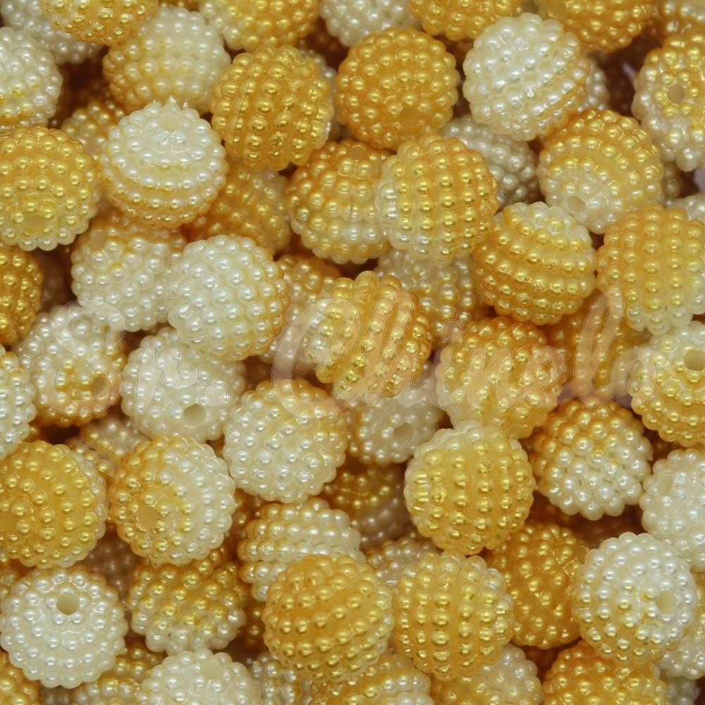 Pérola Craquelada Amora, 10mm, Mesclado Dourado/Branco