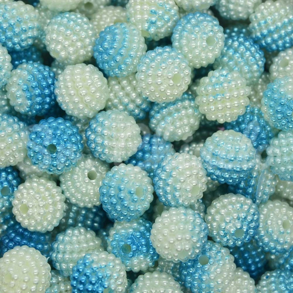 Pérola Craquelada Amora, 10mm, Mesclado Turquesa/Branco