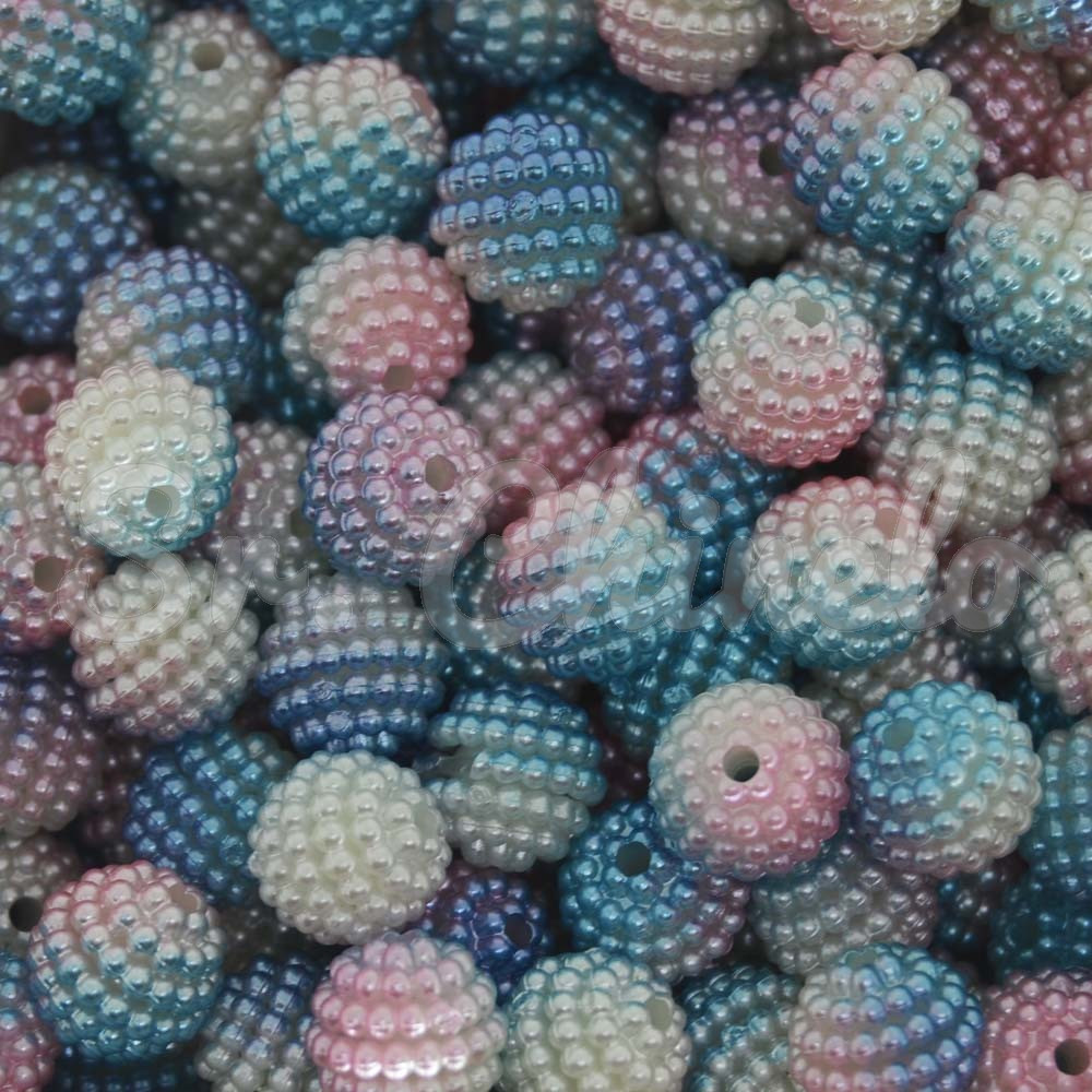 Pérola Craquelada Amora, 10mm, Mesclado Branco/Turquesa/Rosa Claro