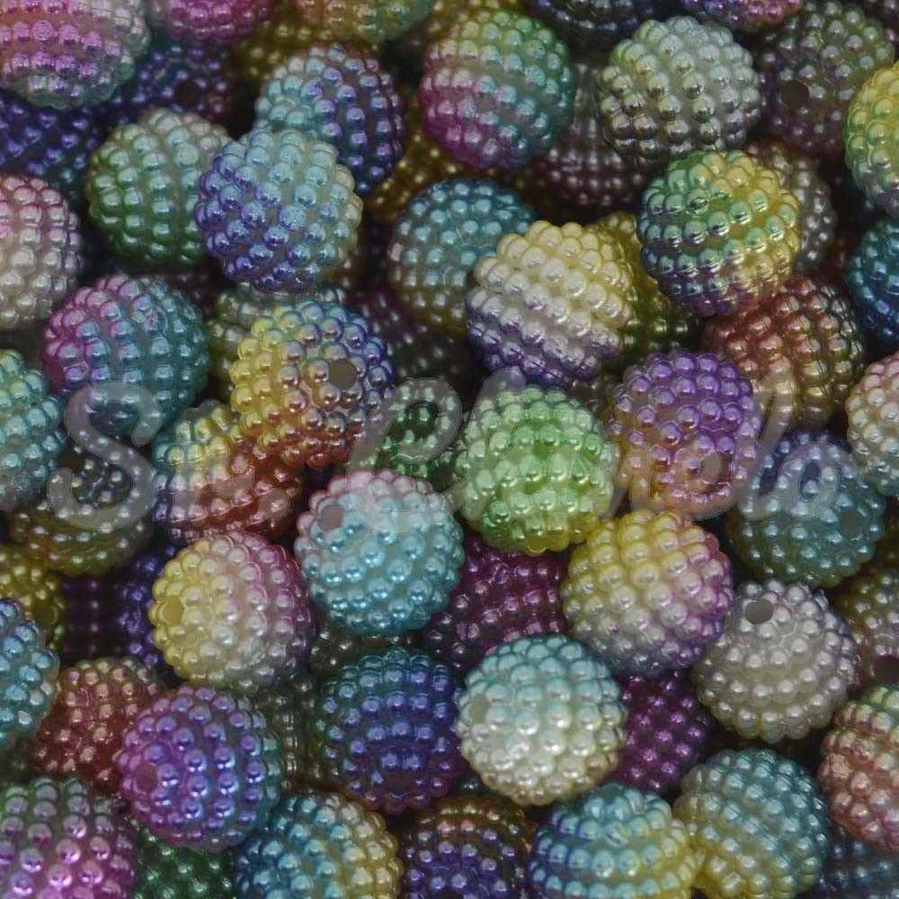 Pérola Craquelada Amora, 10mm, Mesclado Branco/Arco-Íris
