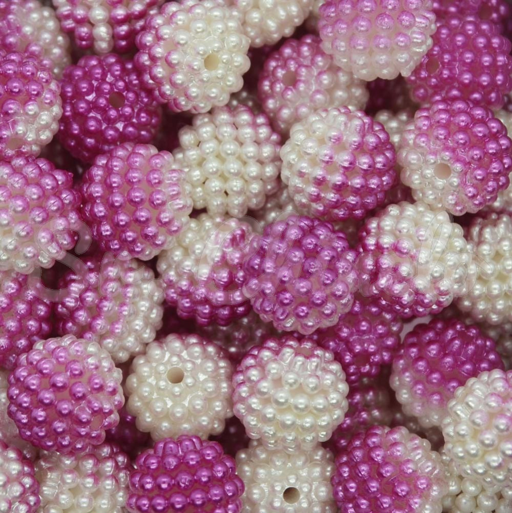 Pérola Craquelada Amora, 12mm, Mesclado Rosa Pink/Branco