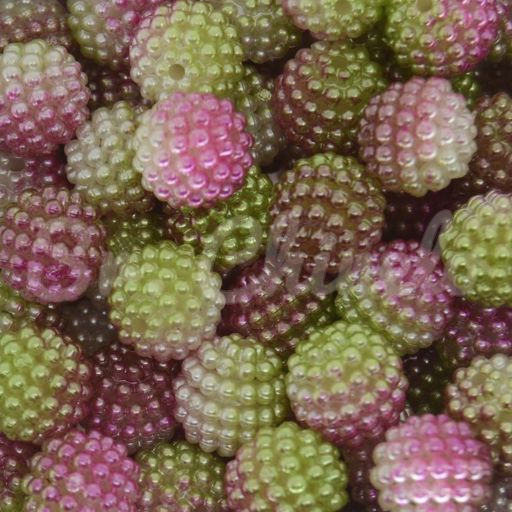 Pérola Craquelada Amora, 12mm, Mesclado Branco/Rosa/Verde