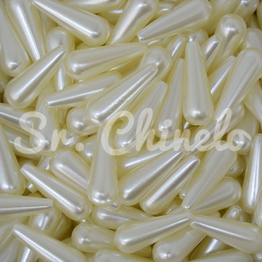 Gota de Pérola ABS, Furo Passante, 07mm x 18mm, Creme