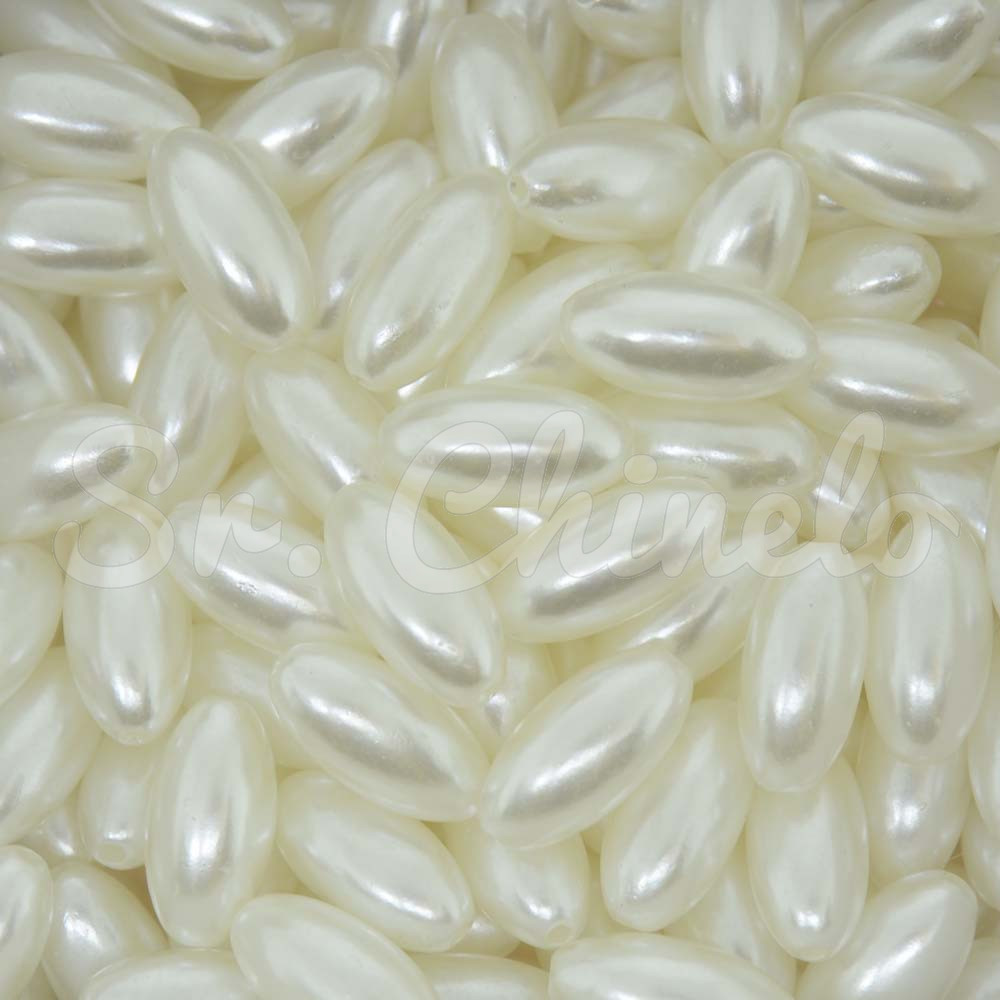 Pérola Oval ABS, 07mm x 14mm, Branco