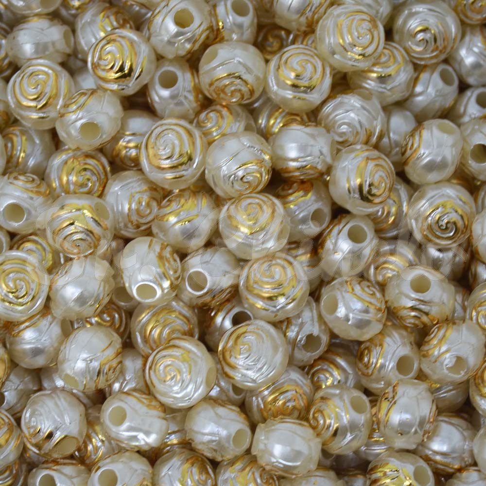 Flor ABS, 08mm, Creme/Dourado