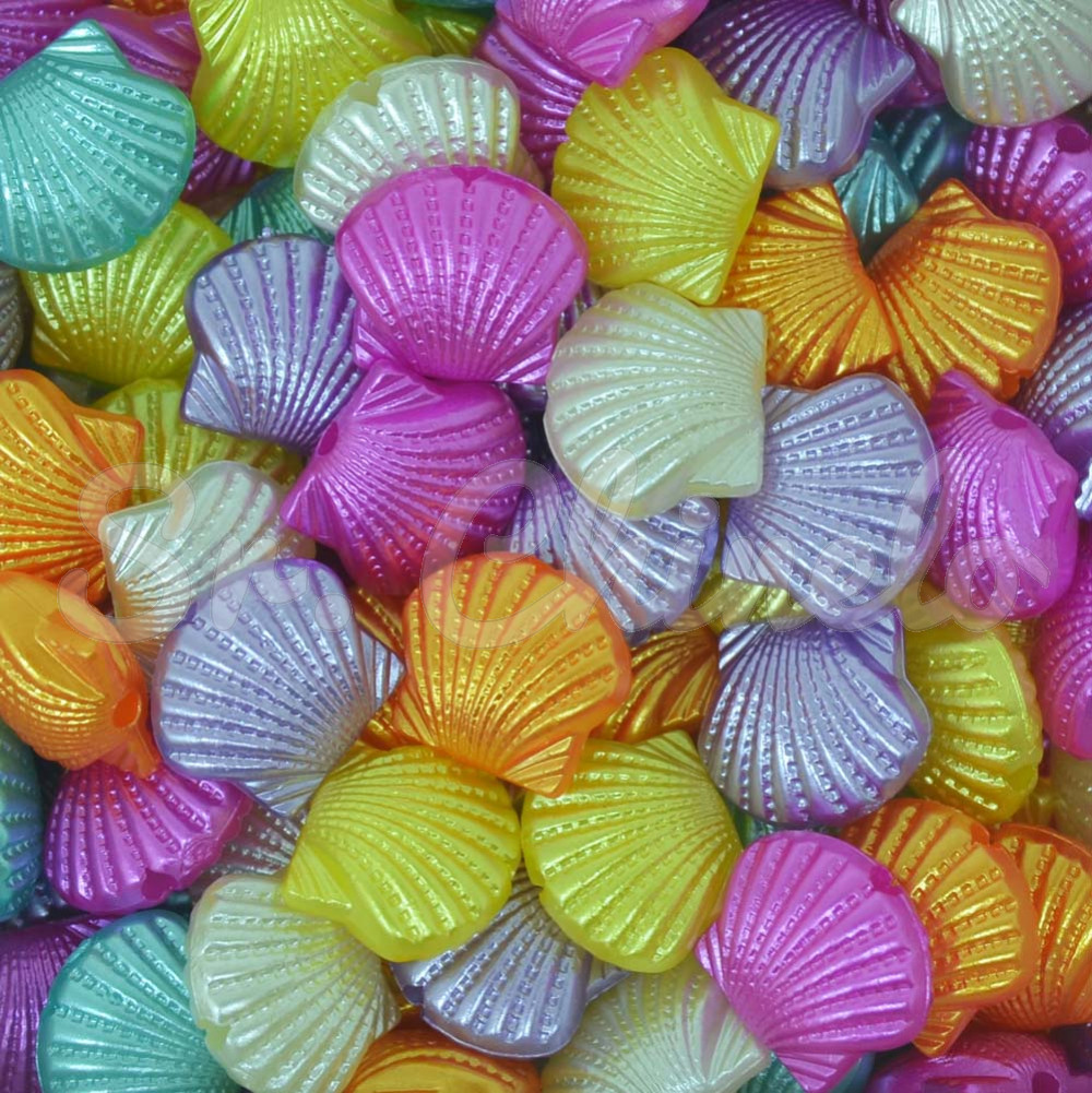 Concha ABS, 12mm x 10mm, Pink/ Lilás/ Tiffany/ Amarelo/ Laranja		