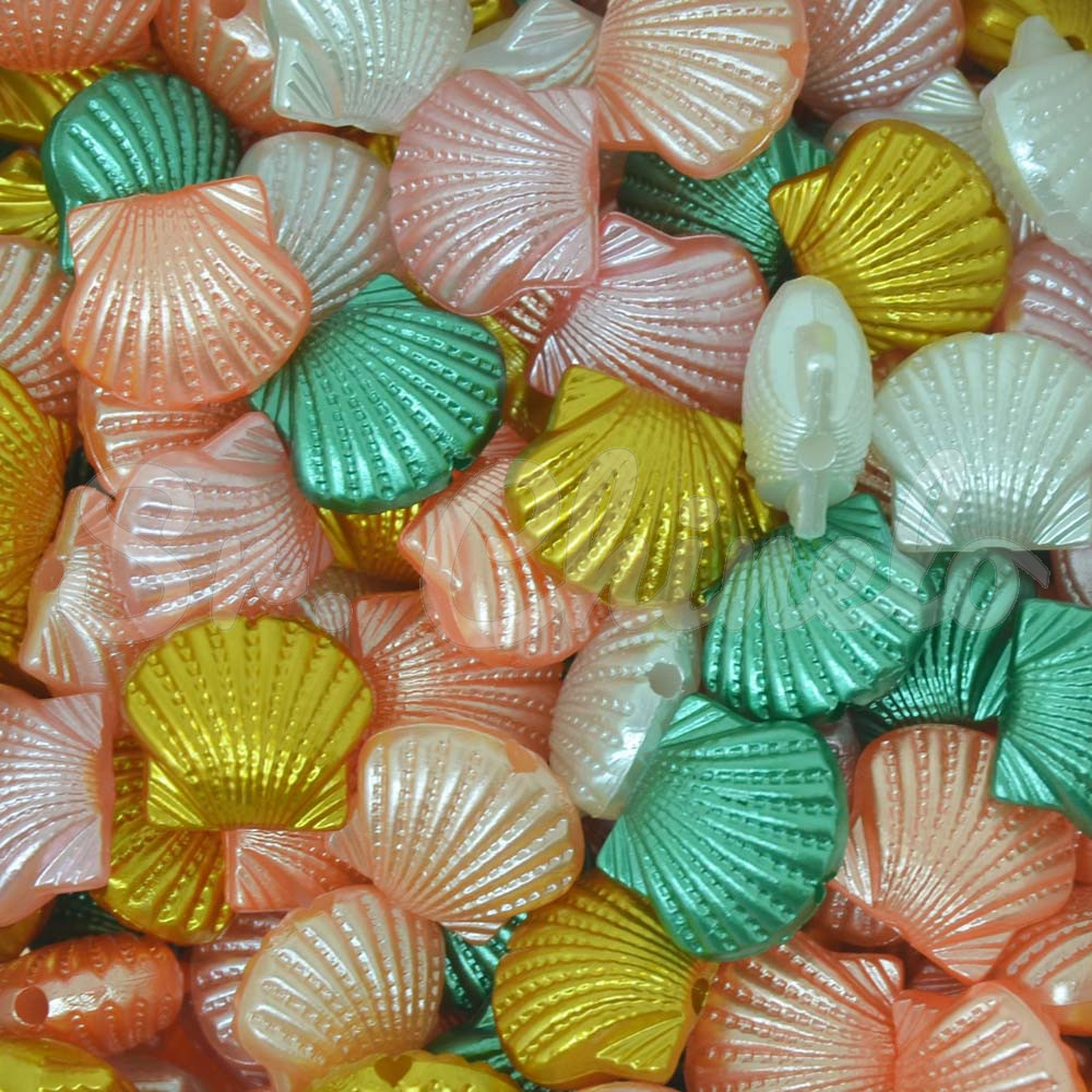 Concha ABS, 12mm x 10mm, Salmão/ Rosa Velho/ Dourado/ Verde Kentucky