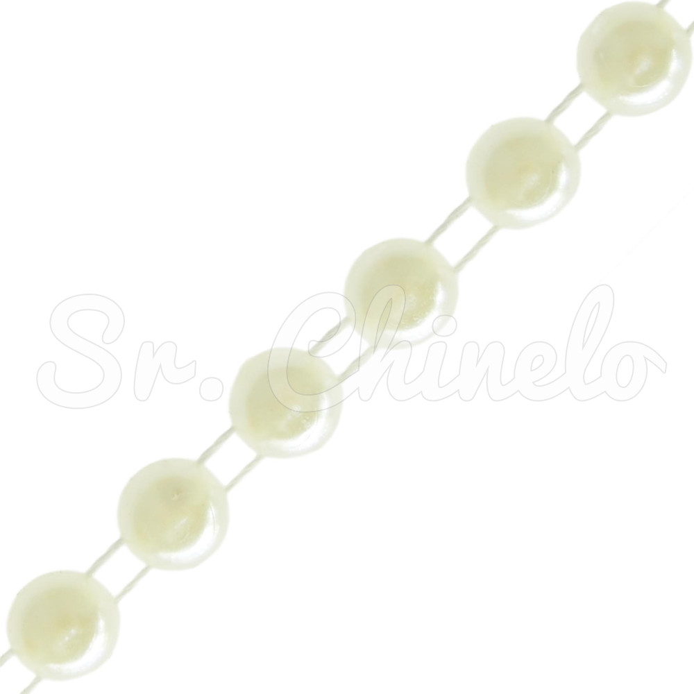 Corrente de Pérola, Meia Pérola 08mm, Creme