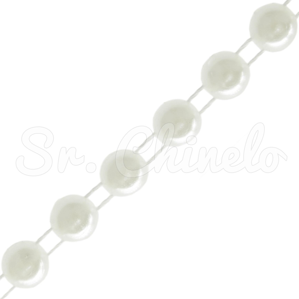 Corrente de Pérola, Meia Pérola 08mm, Branco