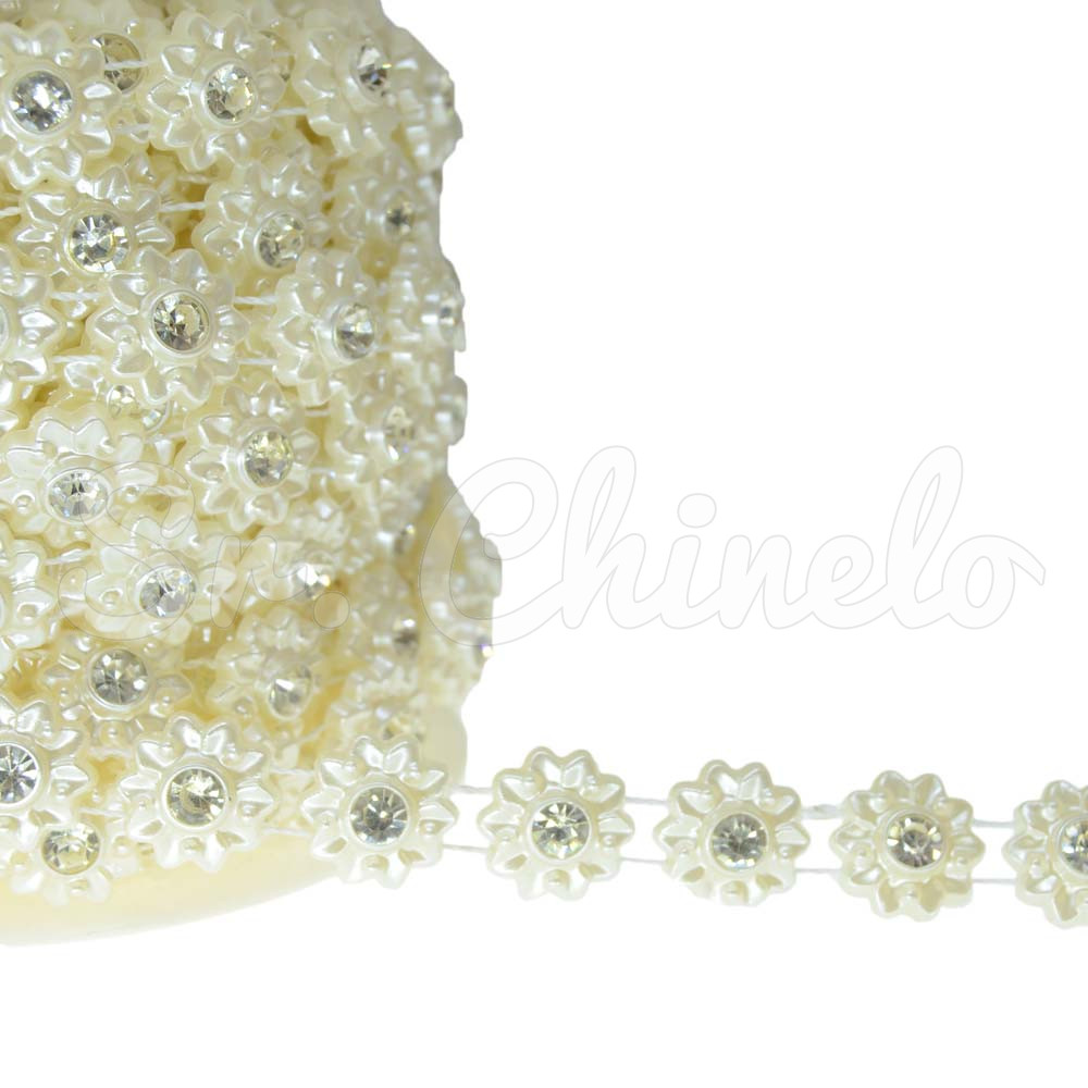 Aljofre de Pérola, Flor Margarida 15mm, Creme